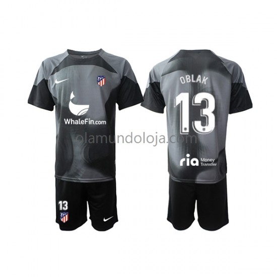 Camisola Atlético Madrid Jan Oblak 13 Guarda-redes Criança Equipamento Segundo 2022-2023 Manga Curta